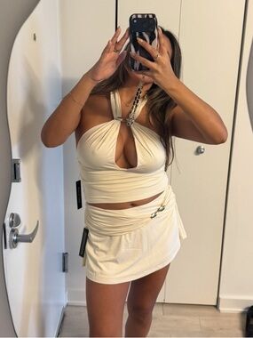 Cream Halter Keyhole Top and skirt - set
